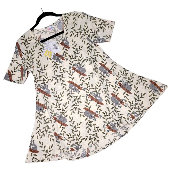 LuLaRoe Perfect T XXS Koala Cream Olive Grey Whimsical Cute Swing Tunic Tee Top - Picture 1 of 8